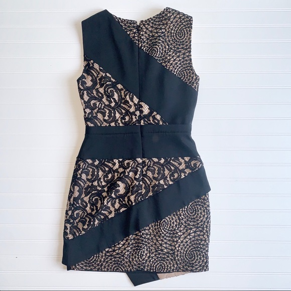 BCBGMAXAZRIA Asymmetrical Black Lace Mini Dress. Item# 0073 - Picture 4 of 5